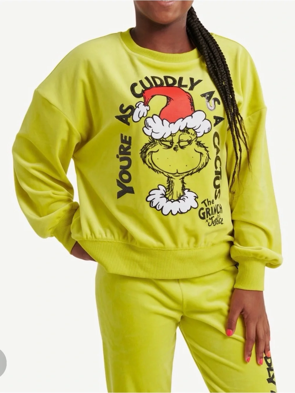 The Grinch x Justice Velour Velvet Pajama Loungewear Set Christmas Sequins XL